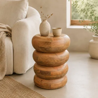 Produktbild von Massivholz Beistelltisch KITAR-A 50cm Mangoholz natural Handmade
