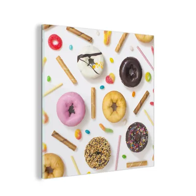 Obrázok produktu pre MuchoWow® Sklenené obrazy - Obrazy na stenu - Foto na skle Donuty, sladkosti a sušienky 20x20cm Nástenná dekorácia zo skla - akrylový sklenený obraz - akrylové