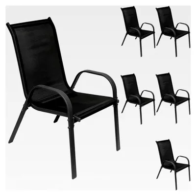 Produktbild von 6er Set Stapelstuhl mit Textilenbespannung für Garten und Terrasse, Anthrazit - Schwarz, Metall - Textil