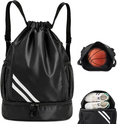 Immagine prodotto di Borsa sportiva - Borsa da palestra - Zaino - Per attività sportive e allenamento - Scomparto separato per le scarpe - 43 cm - Nera