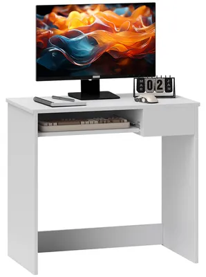 Immagine prodotto di HOMCOM Scrivania Ufficio, 80x45x75 cm Scrivania Salvaspazio con Vassoio Tastiera, Cassetto per Documenti, Bianco