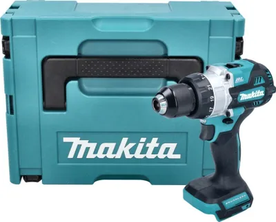 A teal Makita tool case and a teal and silver Makita drill are shown against a white background.
