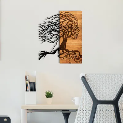 Produktbild von Wallity, Dekorativer Wandaccessoire aus Holz, Schwarz und Walnuss, 47 x 58 cm | 100% Metall (1,2 mm) & 100% Holzrahmen (3 cm) | Stilvolles Design für jedes Zuhause.