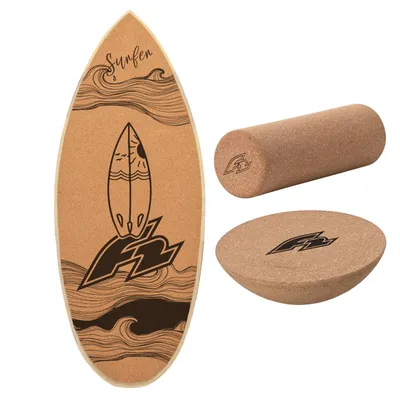 Produktbild von F2 Kork Balance Board Surf 84x31cm mit Korkrolle + Kork Halbkugel