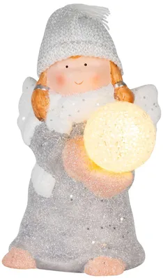Zdjęcie produktu dla Figurka świąteczna MagicHome, anioł z kulą śnieżną, LED, terakota, 13,5x13x20 cm