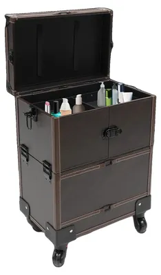 Productafbeelding van Make-up koffer, gemaakt van hoogwaardig Polyurethanleer, afmetingen 40 x 27 x 30 cm, draagvermogen 50 kg, zes uitschuifbare compartimenten, verrijdbaar met 4 wielen