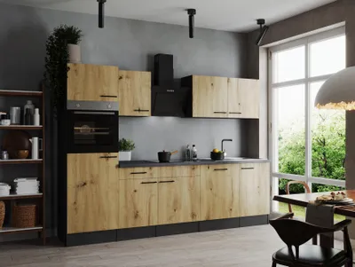 Produktbild von Küche Küchenzeile Küchenblock Grau Matt Artisan Eiche Oliver 280 cm Respekta