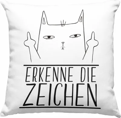 Produktbild von Trendation - Erkenne Die Zeichen Katze Mittlerer Finger Geschenk Katzenliebhaber Deko-Kissen mit Füllung 40x40 Geschenkidee (Grau)