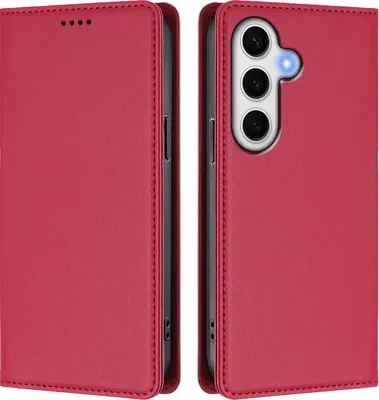 Produktbild von Handyhülle für Samsung Galaxy S24 FE, Kunstleder Klapphülle Stoßfeste Magnetische Hülle mit Ständer Rot