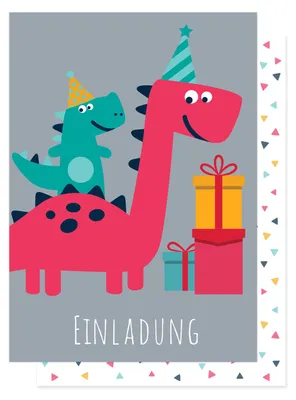 Produktbild von Friendly Fox 12 Dino Einladungen, DIN A6 Einladungskarten Dinosaurier Kindergeburtstag Junge Mädchen, Geburtstagseinladung mit Umschlag