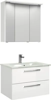 Produktbild von Badmöbel-Set Pelipal Kumba BxHxT 77 x 200 x 50 cm Frontfarbe weiß hochglanz mit Glas-Waschtisch weiß 99.77032109