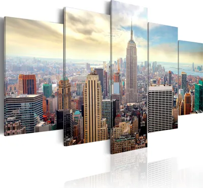 Produktbild von Leinwandbilder New York 200x100 cm Vlies Leinwandbild 5 tlg Kunstdruck modern Wandbilder XXL Wanddekoration Design Wand Bild - City Stadt Panorama Architektur NY 030211-63