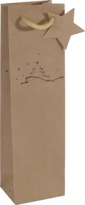 Produktbild von SIGEL GT039 Geschenktasche Flasche - beige  - mit Bodeneinlage, Geschenkanhänger und farblich abgestimmten Tragekordeln - Kraftkarton - 10 x 35 cm