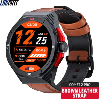 Produktbild von COMET2 PRO Bluetooth-Anruf-Smartwatch, Sport, Outdoor, Herzfrequenz, Blutdruck, Blutsauerstoff, Gesundheit, Braun (Lederarmband)