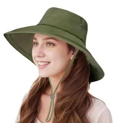 Immagine prodotto di Cappello da donna con tesa larga, pieghevole, impermeabile, con fori per la coda di cavallo, colore verde