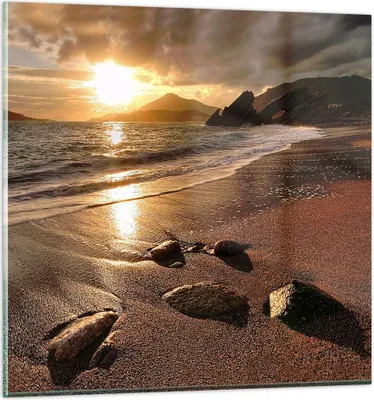 Produktbild von Bilder auf glas - Strand Wolken Abend Küste - 30x30cm - Glasbilder - Wandbilder - Kunstdruck - zum Aufhängen bereit - Wanddekoration aus Glas - Glas Bilder - Wandbild auf Glas - GAC30x30-2527