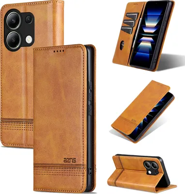 Produktbild von Leder Hülle für Xiaomi Redmi Note 13 4G, Klapphüllen Brieftasche Magnetverschluss Ständer Schutzhülle Gelb