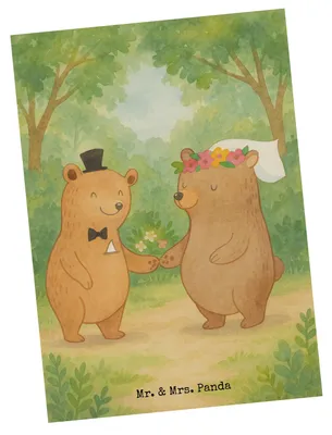 Produktbild von Mr. & Mrs. Panda Postkarte Bären Heirat Design - Weiß - Geschenk, Postkarten, bildkarte, Fotokarte, Hochzeitskarte, Hochzeitsgeschenk, Ansichtskarte, Hochzeit, Trauung