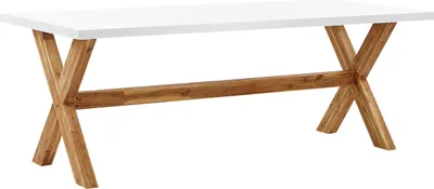 Obrázok produktu pre BELIANI Záhradný jedálenský stôl biela svetlé drevo betónová vrchná doska 200 x 100 cm obdĺžnikový pre 8 osôb moderný štýl interiér exteriér