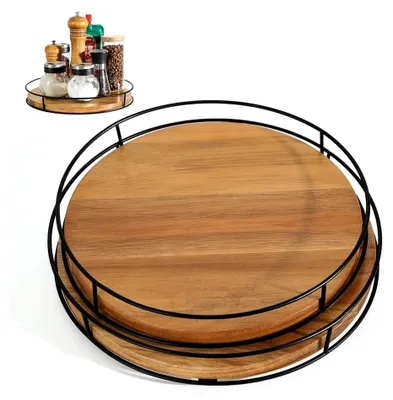 Produktbild von 2 Stück Drehteller Kühlschrank Organizer Lazy Susan für Gewürze und Küchenutensilien, 360° drehbares Gewürzregal