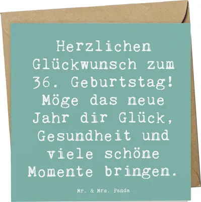 Produktbild von Mr. & Mrs. Panda Glückwunschkarte Spruch 36. Geburtstag Glückwünsche - Meeresbrise - Geschenk, Herzlichen Glückwunsch, Grußkarte, Feiern, Happy Birthday, Klappkarte