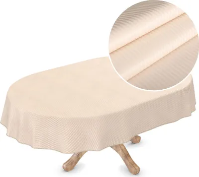 Produktbild von Tischdecke Wachstuch Premium Gestreift Beige Robust Wasserabweisend Oval Breite 155 cm Länge 300 cm
