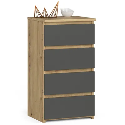 Produktbild von Kommode 40 cm 4 Schubladen Wohnzimmer Schrank B40 x H74 x T35 cm Artisan-Grau