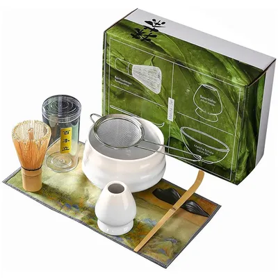 Produktbild von Matcha Teeschale Set,Japanisches Teezubehör mit Bambusbesen, Löffel, Chasenhalter und Sieb,Geschenkbox,Hellrosa