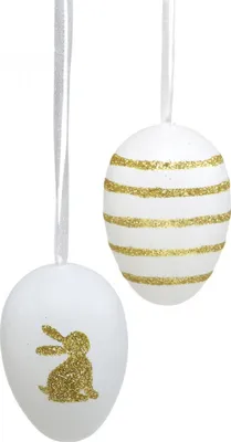 Produktbild von Ostereier Weiß Gold Glitzer Deko H6cm 12 Stück zum Aufhängen