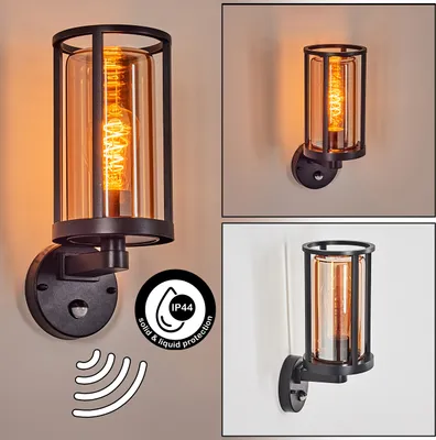 Produktbild von Frascati Außenwandlampe m. Bewegungsmelder aus Metall/Glas in Schwarz/Bernstein