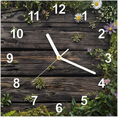 Produktbild von Wanduhr aus Glas mit Motiv Holz mit Blumen- 30 x 30 cm - inkl. Aufhängesystem