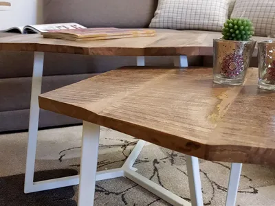 Produktbild von Soma Couchtisch Set 2 Stück Wohnzimmer Tisch Satztisch Paris Metall-Gestell schwarz oder weiß (BxHxL) 120 x 45 x 70 cm reinweiß - tabacco