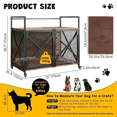 Produktbild von Hundebox für drinnen - Hundebox/Hundekäfig - Aus Eisen - Erhöht - Gitterdesign - Feststellrollen - Groß