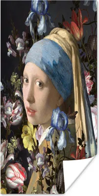 Produktbild von MuchoWow® Poster Das Mädchen mit dem Perlenohrring - Johannes Vermeer - Blumen 60x120 cm - Wandschmuck