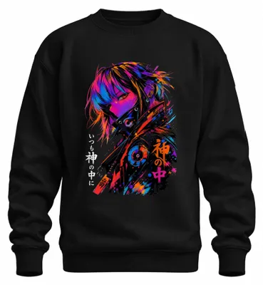 Zdjęcie produktu dla Bluza z kapturem "Anime Girl Cyberpunk Japan Y2K Otaku", czarna, rozmiar L