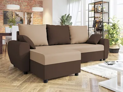 Obrázek produktu pro Rohová sedačka na každodenní spaní KRAMFORS - hnědá / béžová