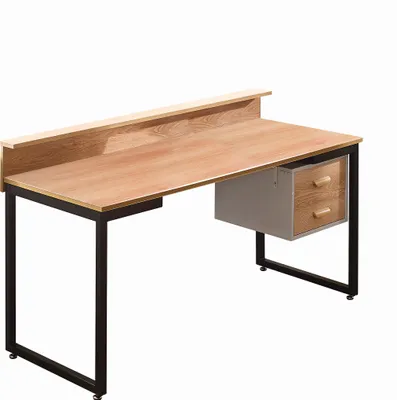 Produktbild von Möbilia Schreibtisch mit Schubladen | Tischplatte MDF in Akazie-Optik | Gestell Metall | B 140 x T 60 x H 71 cm | natur-schwarz | 12020052 | Serie SCHREIBTISCH