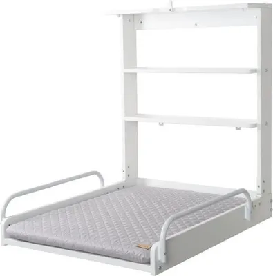 Produktbild von Wickeltisch Wandmontage, Klappbar, 66 x 76,5 x 79 cm, Weiß Lackiert, Wasserdichte Wickelauflage, 15 Kg Kapazität