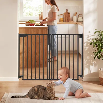 Image de Barrière de sécurité pour escaliers - Barrière pour enfants, largeur de 72 à 108,5 cm - Hauteur de 92 cm - Fixation par perçage, sans rail de sol - Barrière pour portes et escaliers, pour enfants - Noir