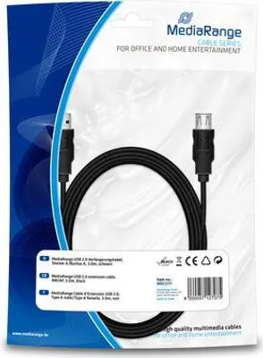 Zdjęcie produktu dla MediaRange MRCS111, 3 m, USB A, USB A, Męska/Żeńska, Czarny