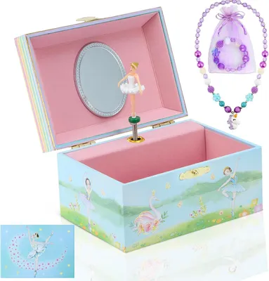 Immagine prodotto di Scatola musicale a forma di unicorno che ruota, con collana e braccialetto, colorata, per bambini
