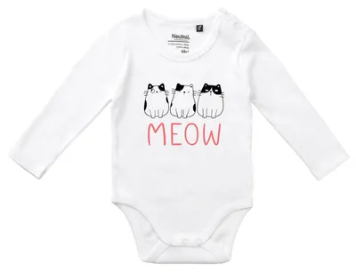 Produktbild von Huuraa Baby Body Katzen Meow Comic 62 White  Baumwolle Fairtrade Langarmbody Geschenkidee