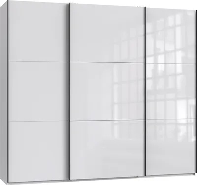 Productafbeelding van Schuifdeurenkast, garderobekast, 3 deuren, 250 cm, volledig uitgerust, glazen deuren, wit / 22030
