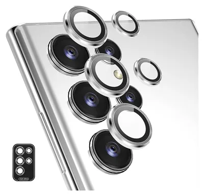 Obrázok produktu pre Hliníkový ochranný krúžok na fotoaparát pre Samsung Galaxy S25 Ultra 5G + tvrdené sklo H9, strieborné