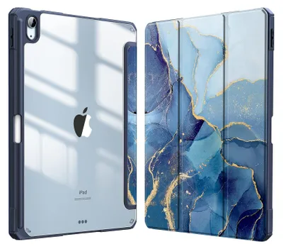 Produktbild von Fintie Hybrid Hülle für iPad Air 11 Zoll M4/M3/M2 (2026/2025/2024), iPad Air 5./4. Gen (2022/2020) 10,9 Zoll, mit Stifthalter, stoßfeste Schutzhülle mit transparenter Hartschale, Ozean Marmor