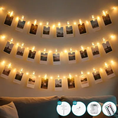 Zdjęcie produktu dla Świetlna girlanda LED do dekoracji wnętrz - 10 metrów - 100 diod LED - Pilot - 8 trybów - Do dekoracji zdjęć - Do montażu na ścianie