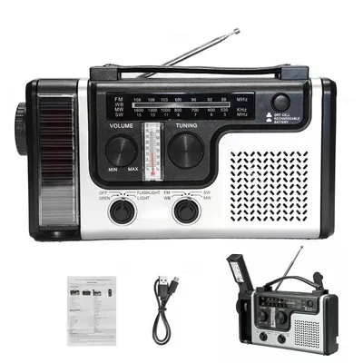Produktbild von Handkurbelradio, 2000 mAh Digitalradio mit AM/FM/SW1/SW2 Akku, Solarnotfallradio, USB-Ladefunktion für Handy,für Beleuchtung,Kommunikation & Notfälle