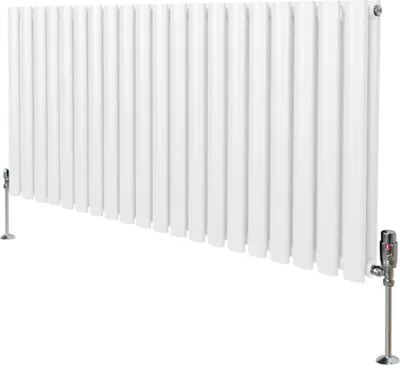 Produktbild von Oval Röhrenheizkörper & Chrom Thermostatventile – 600mm x 1200mm - Weiß
