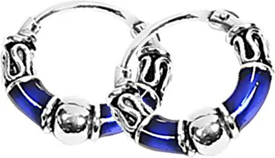 Produktbild von Paar 925 Sterling Silber Keltische Bali Creolen S Dark Blue 12mm 7103