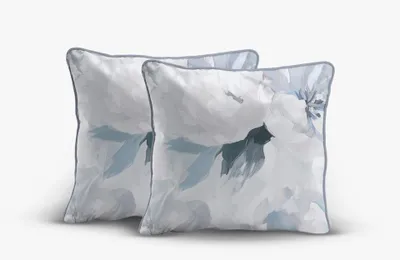 Image de Housse de coussin, lot de 2, en percale, avec un élégant passepoil 5590b Fleurs bleues